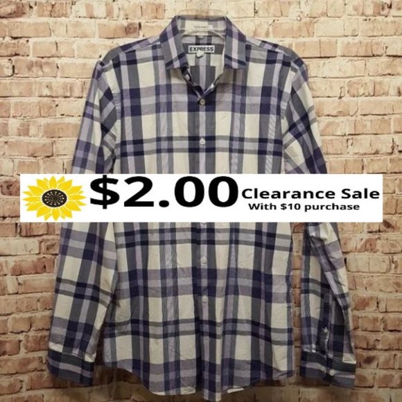Express Other - 🌻$2🌻 Express Purple White Plaid Button Down Like New Condition Size  Large